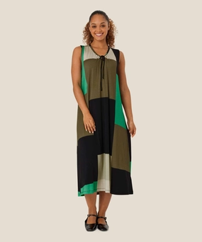 1009148 MaOctava Color Block Dress - Spruce Green Contrast-Piping Fresh Flow