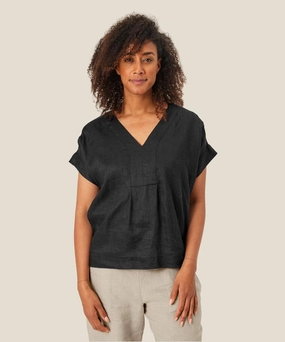 1010323 MaBraidy Linen Top - Black Garment Washed