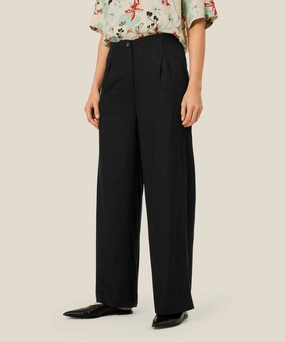 1010371 MaParmone  Linen Blend Trousers - Black Stylish Cut All Day Wear Comfort