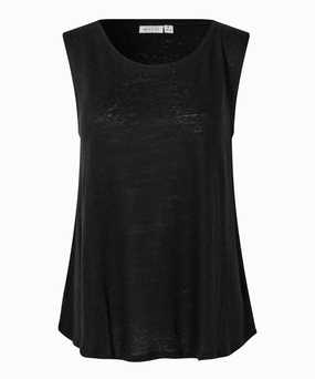 Button Down Collar Style 1010604 MaElisa Linen Blend Top - Black