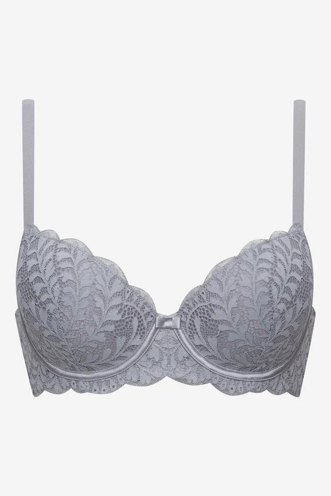Embroidered edges 2 Pack Lace Balconette Bra Blue & Grey