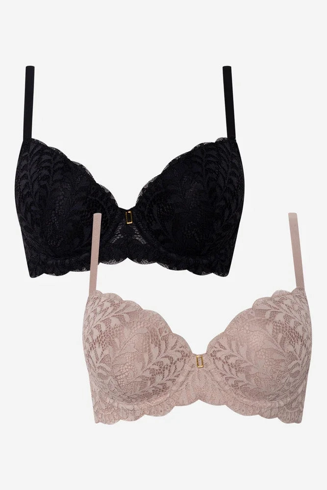 2 Pack Lace Balconette Bras Black And Natural Turtleneck