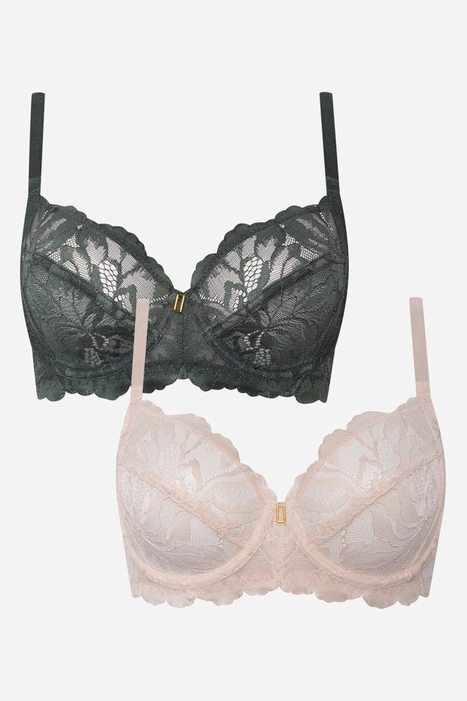 2 Pack Lace Bras Black & Natural Decorated Decorative seams