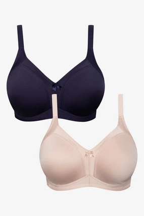 Durable Build 2 Pack Non Padded Wirefree Bras Small Navy And Natural