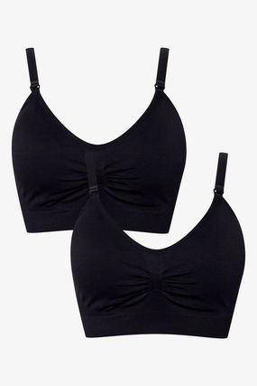 Flexible Design Comfortable Design 2 Pack Seamfree Lace Trim Padded Nursing Bras Black