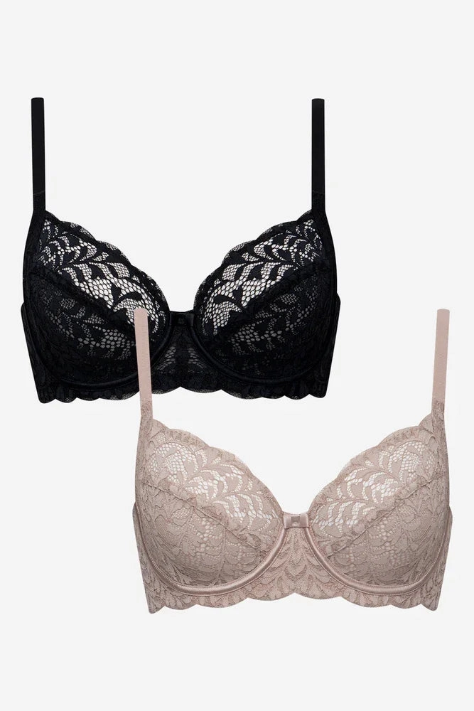 2 Pack Sml Autum Lace Non Padded Underwire Black Natural Soft Material
