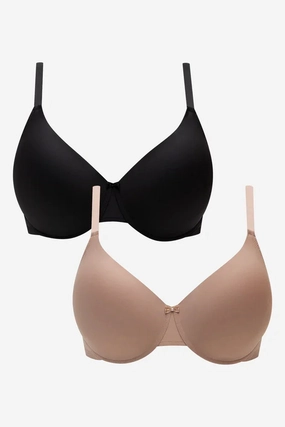 Fitness beginners Snag Free Fabric 2 Pack T-Shirt Bras Black & Natural