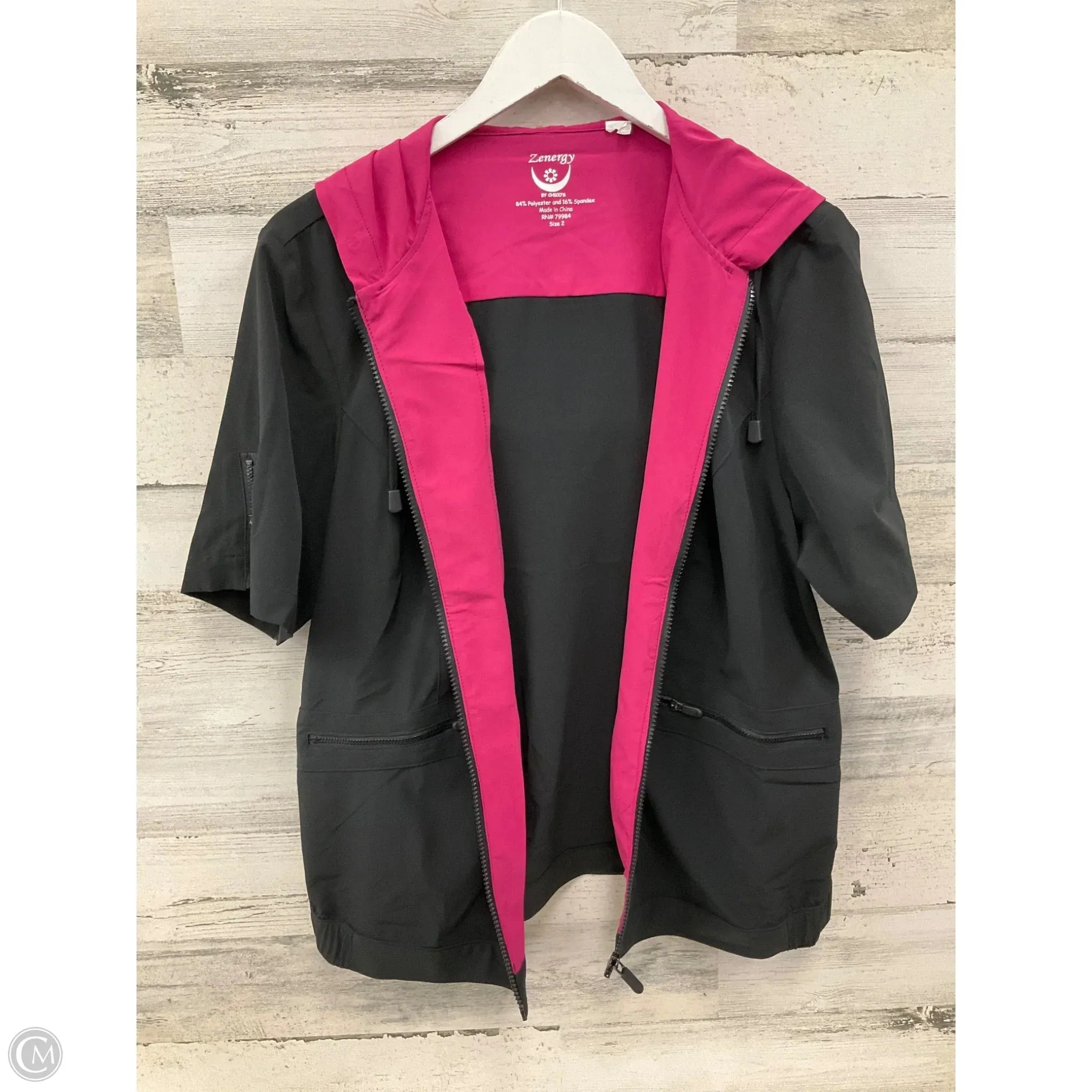 Athletic Jacket By Zenergy By Chicos In Black, Size: L Cold Weather Gear Zipper Closure Mechanism