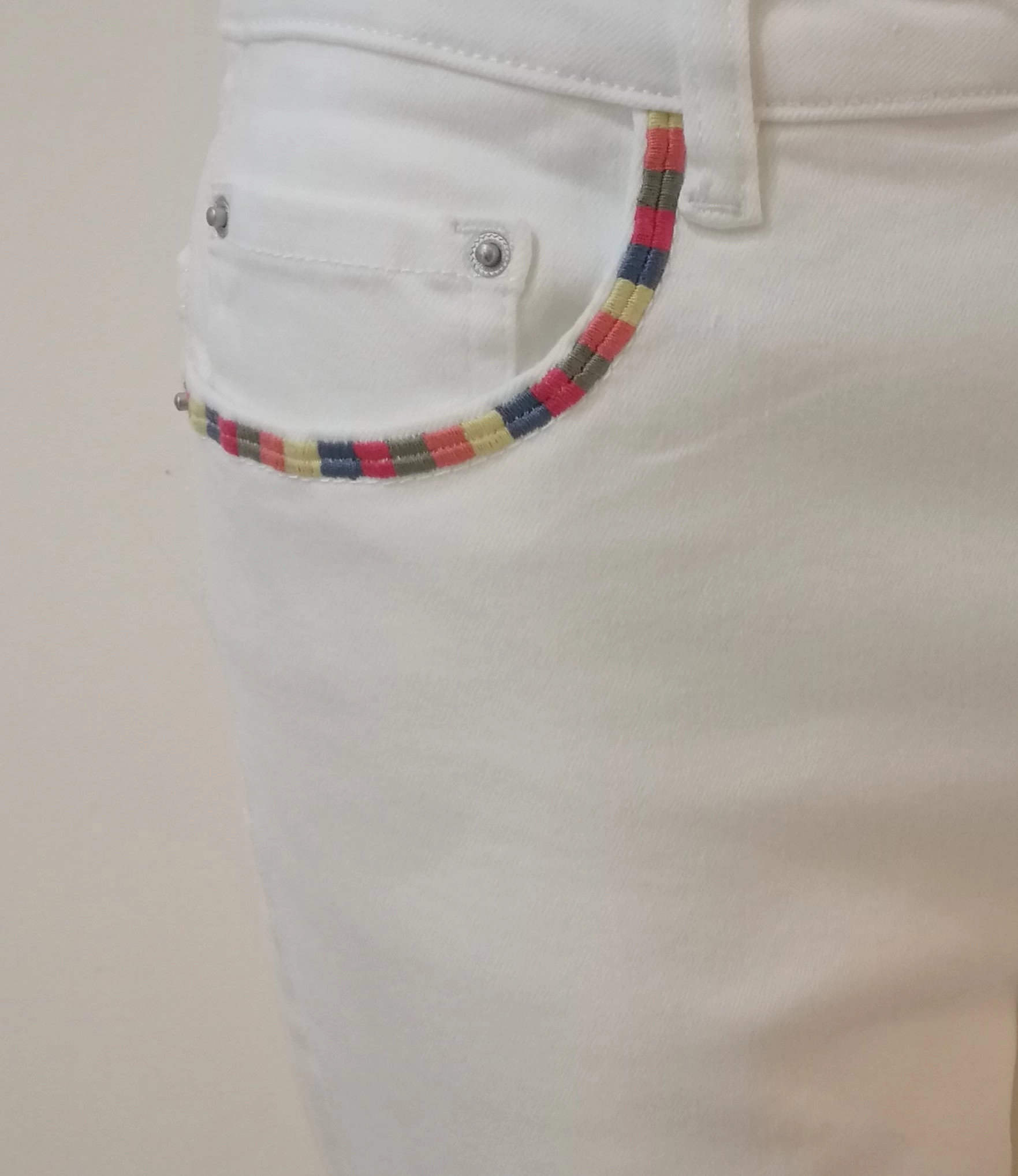 87321001 Denim Pant - White Reinforced Stitching Functional Waist