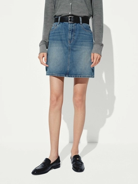 Artisan Print A-Line Denim Mini Skirt