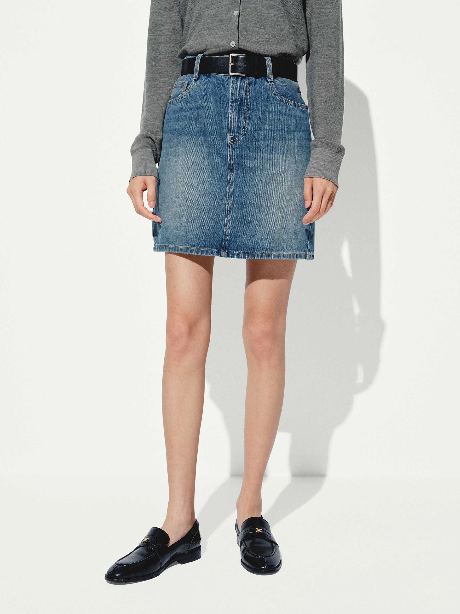 Artisan Print A-Line Denim Mini Skirt