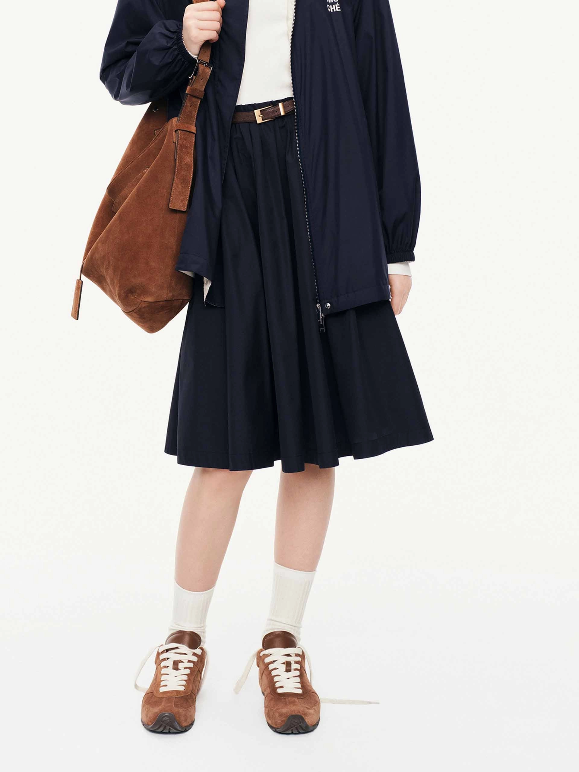 A-line Pleated Midi Skirt Thermoregulating Fabric