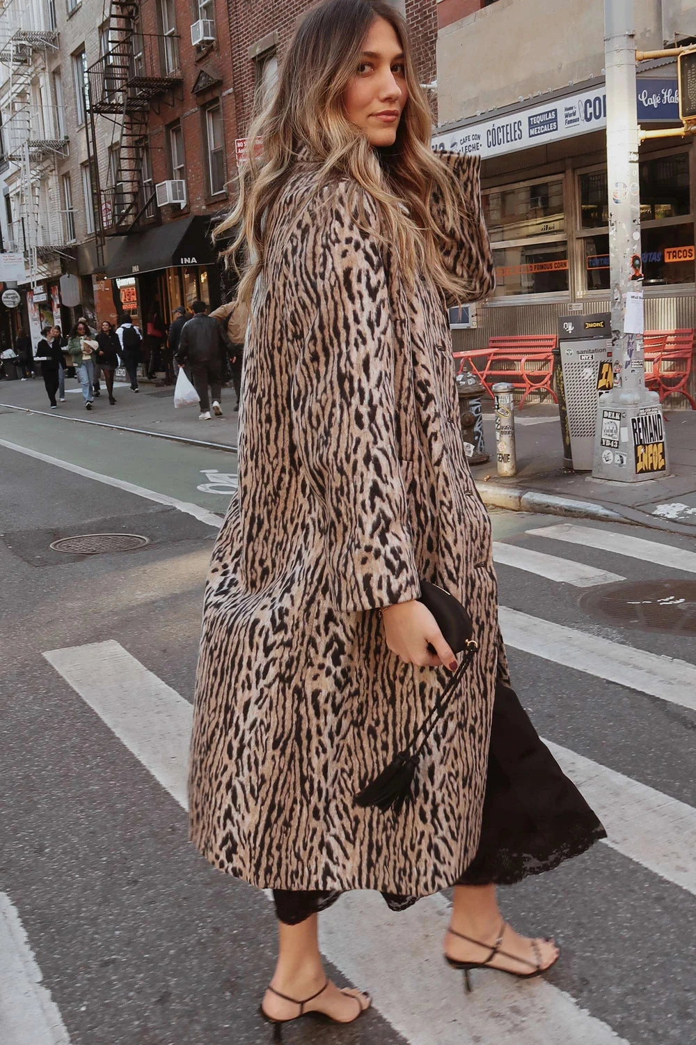 RIXO Milly Coat in Bohemia Leopard Light Padding Laser Cut Airflow Vents