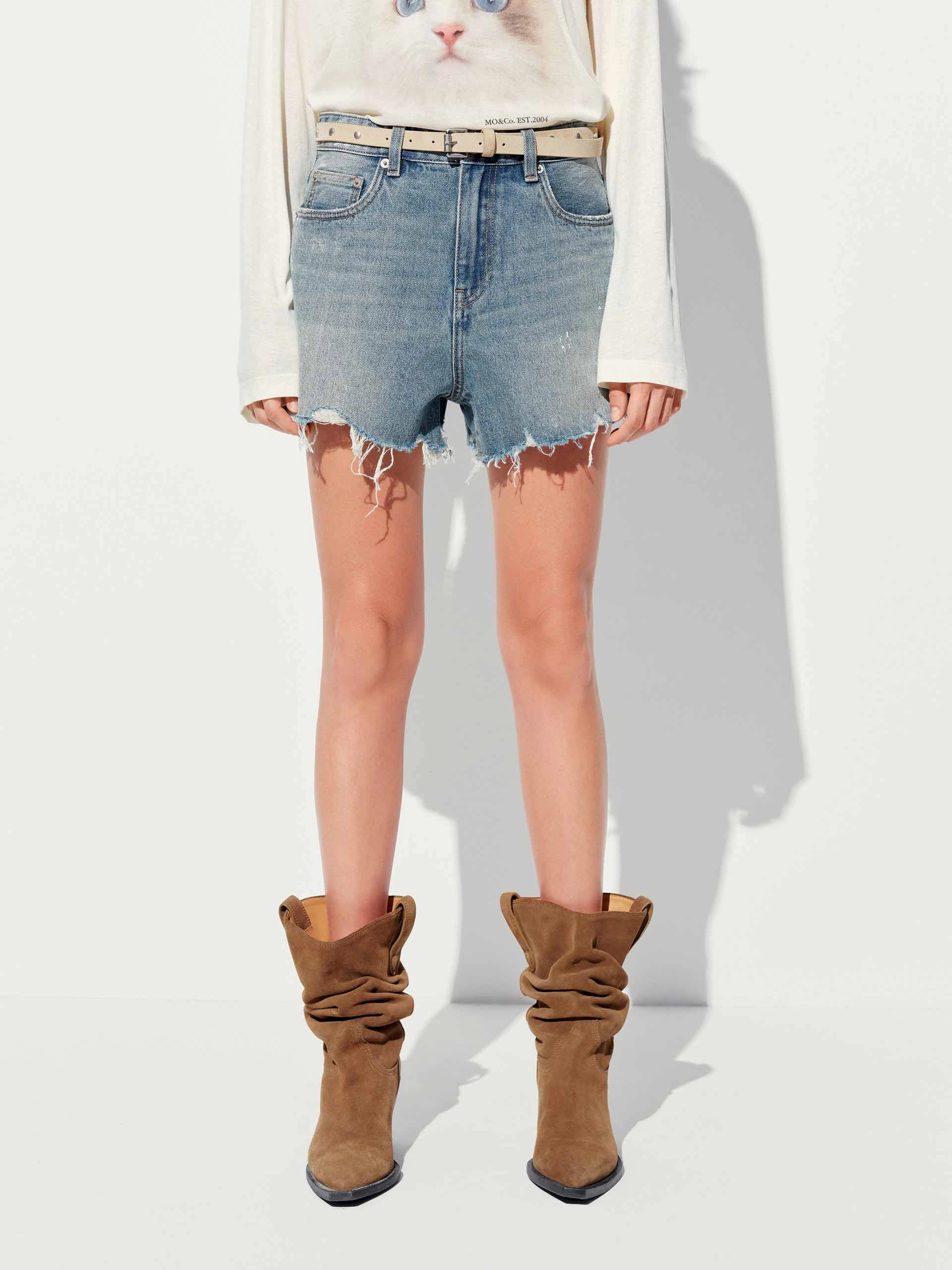 hiking clothes Ink-splashed Denim Shorts