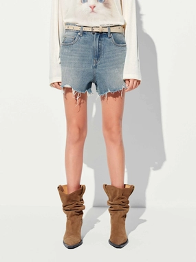 Ink-splashed Denim Shorts Heels