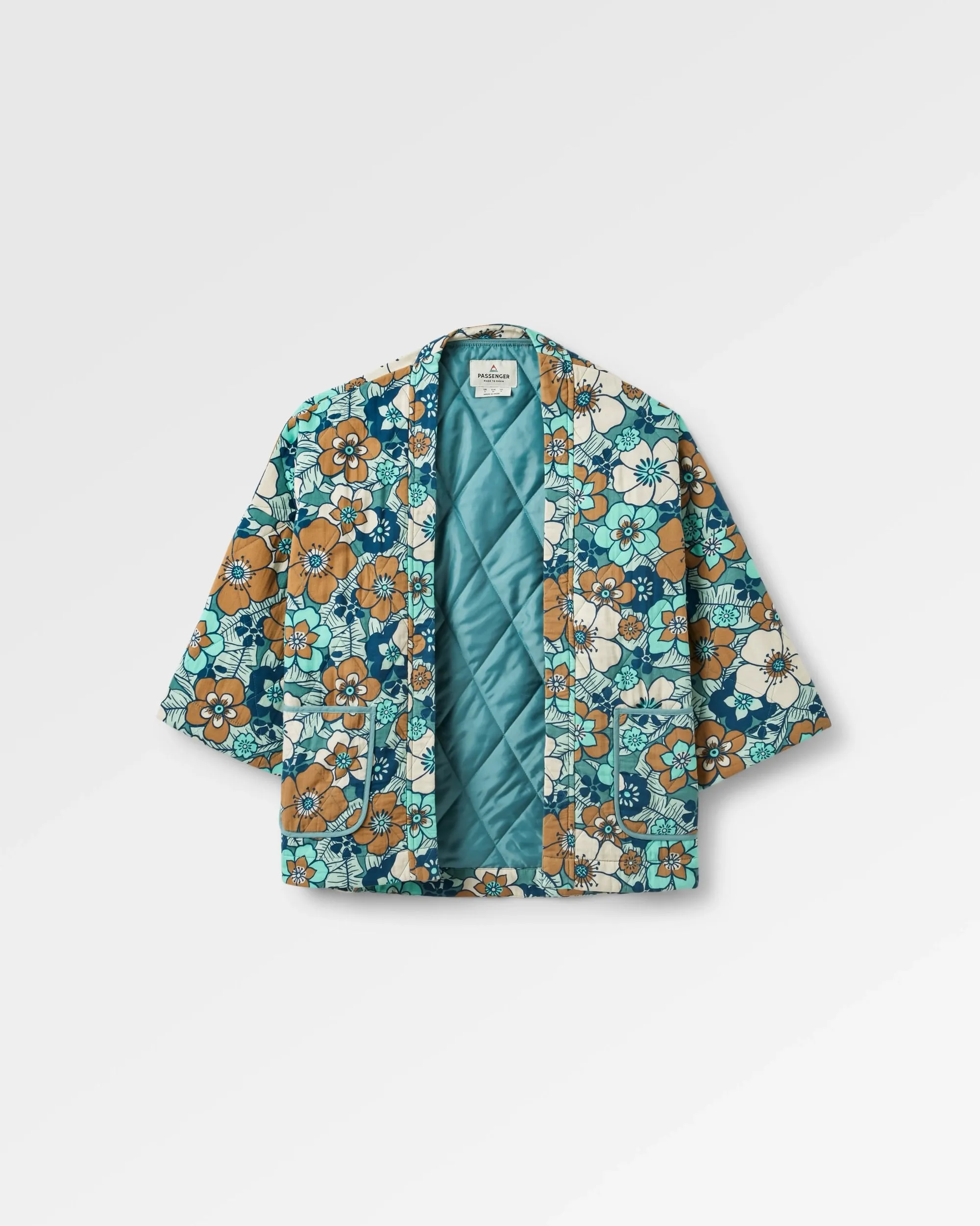 Mira Organic Cotton Quilted Overshirt - Vintage Floral Aqua Gender Neutral Non Iron Material