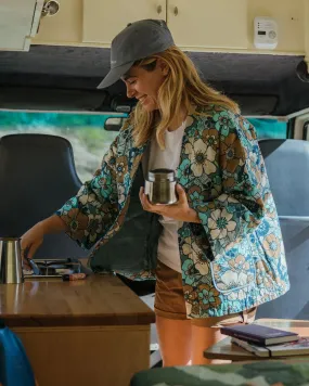 Mira Organic Cotton Quilted Overshirt - Vintage Floral Aqua Beach Wear Stylish Element