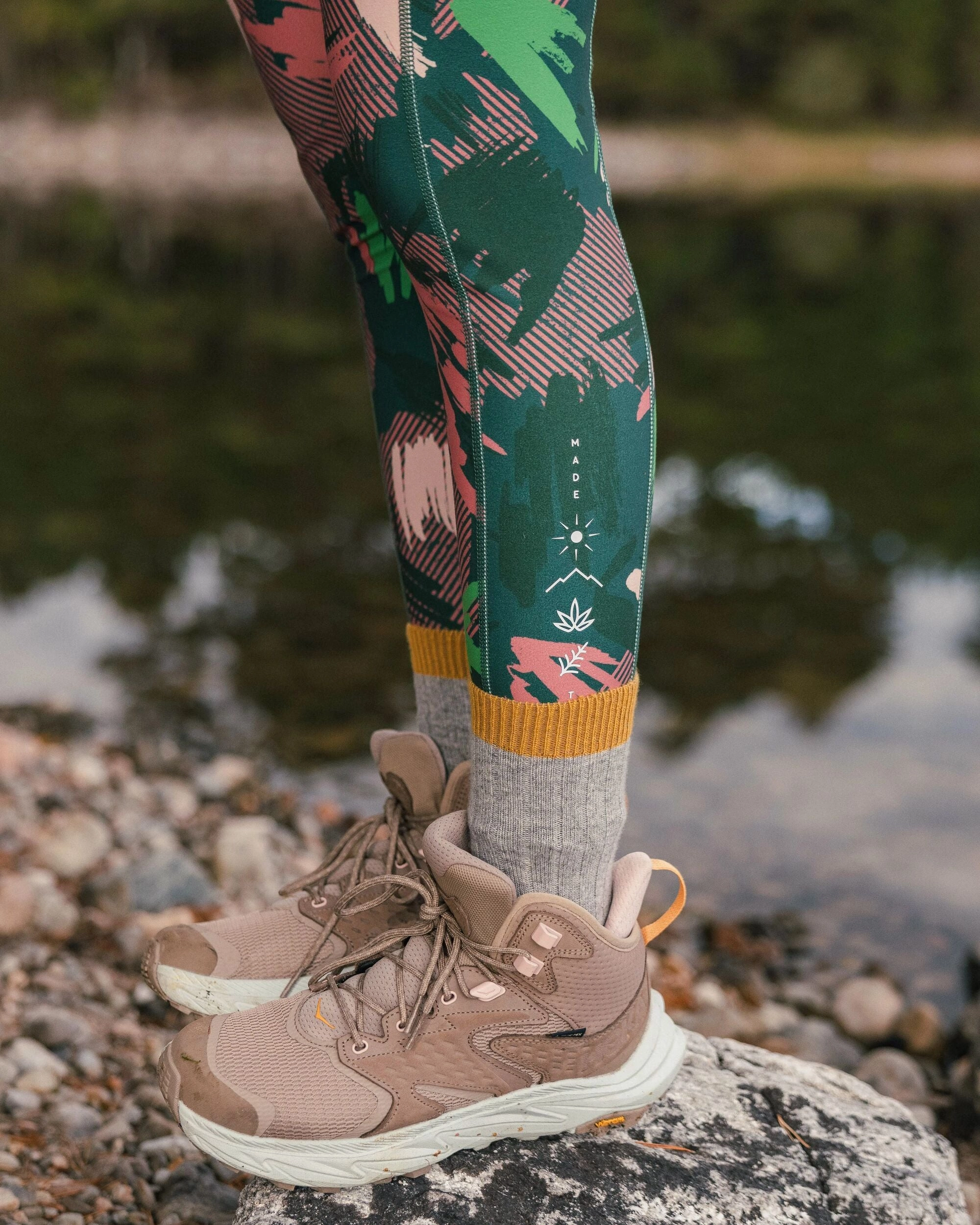 Maternity Wear Rib Knit Mantra Recycled Active Legging - Abstract Mountain Fir Tree