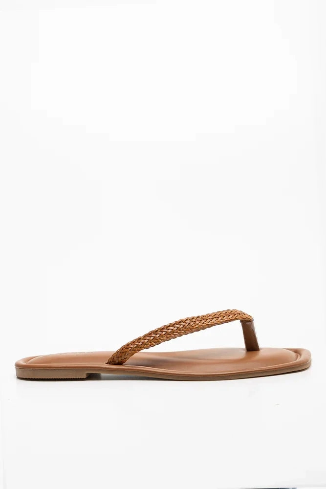Durable Strap Weave Thong Sandal Brown