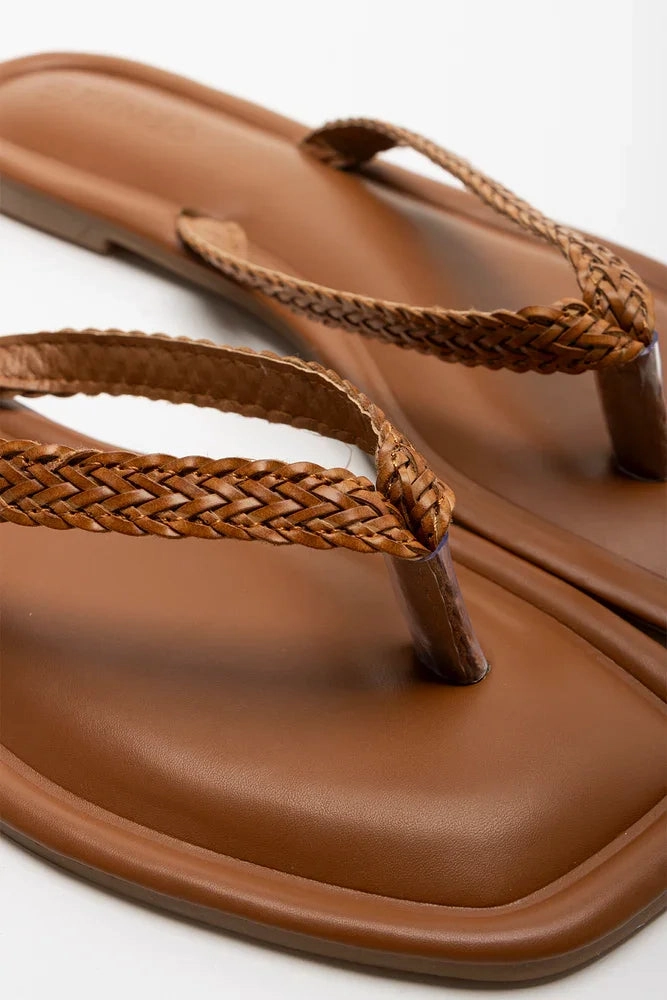 Body Align Slip Resistant Sole Weave Thong Sandal Brown