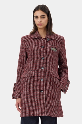Light Travel Piece GANNI W0031 Woolen Check Midi Jacket in Racing Red