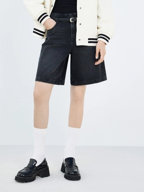 High Rise Cotton Denim Shorts basketball clothing