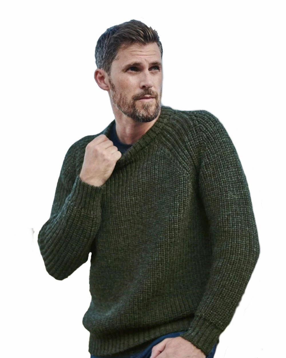 Travel Ready Aran Mens Fisherman Raglan Crew Sweater