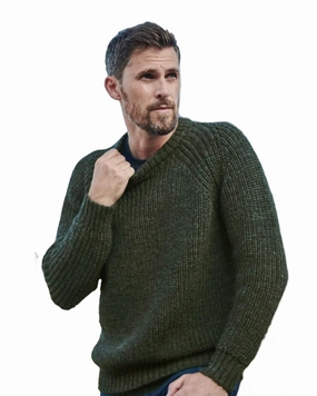 Travel Ready Aran Mens Fisherman Raglan Crew Sweater