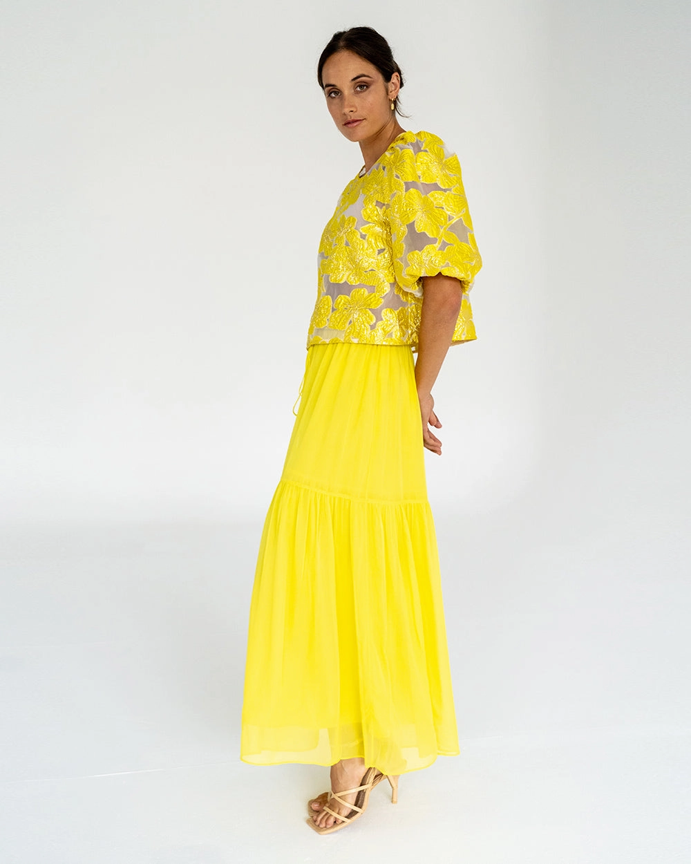 Low Maintenance Fabric Striped Design Alba Maxi Skirt - Sunglow Yellow