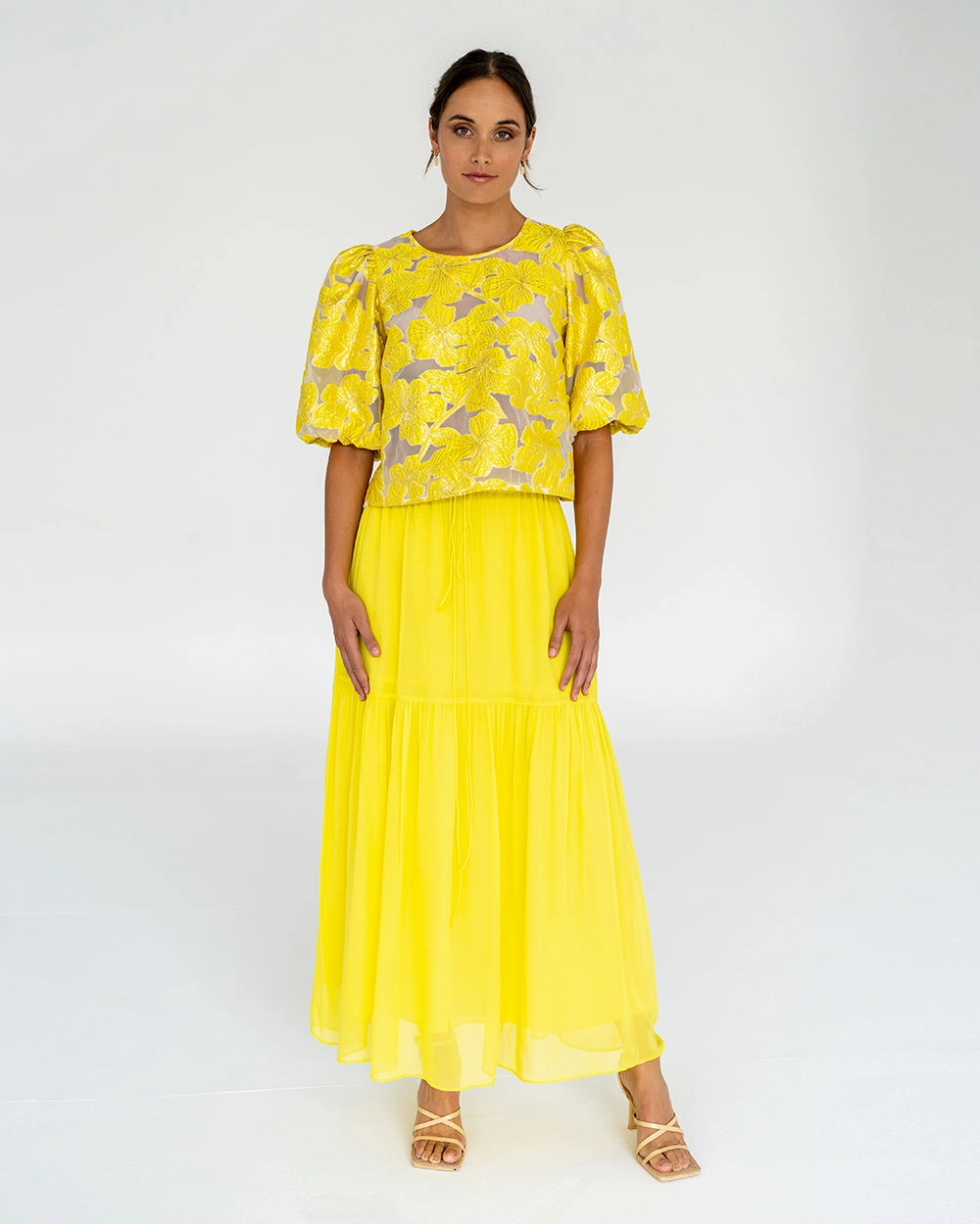 Crossback Strap Alba Maxi Skirt - Sunglow Yellow