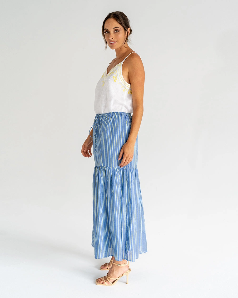 Alba Maxi Skirt - Voile Stripe Performance Fashion