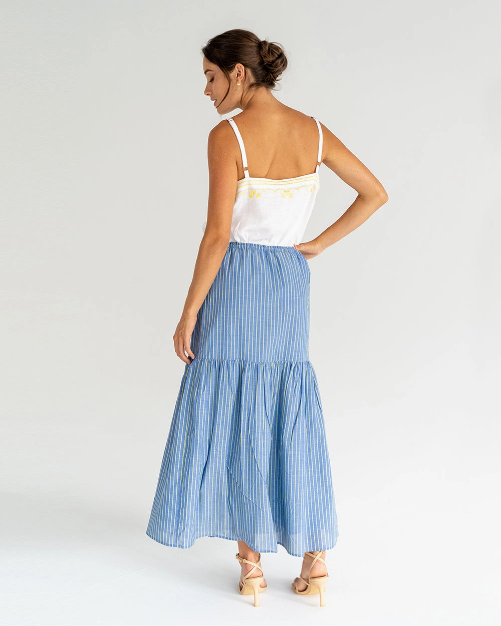 Alba Maxi Skirt - Voile Stripe Teen Fashion Fringe Detail
