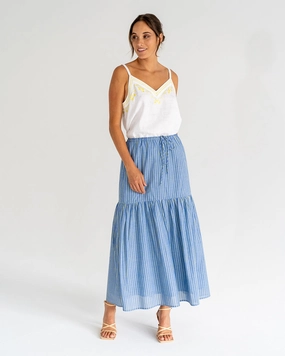 Alba Maxi Skirt - Voile Stripe Minimal Touch