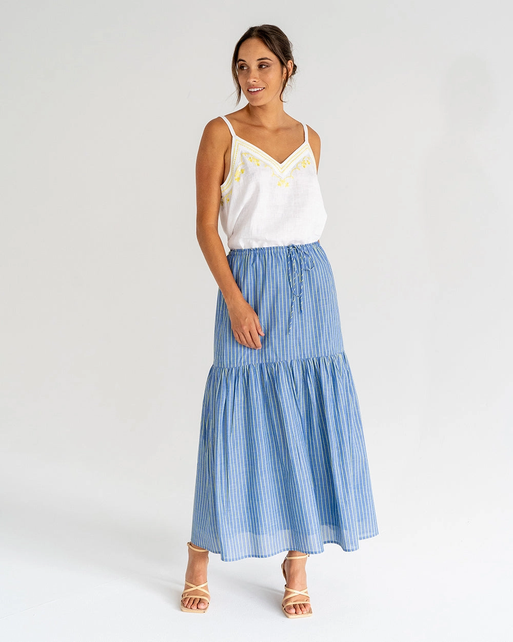 Alba Maxi Skirt - Voile Stripe Fold Over Design