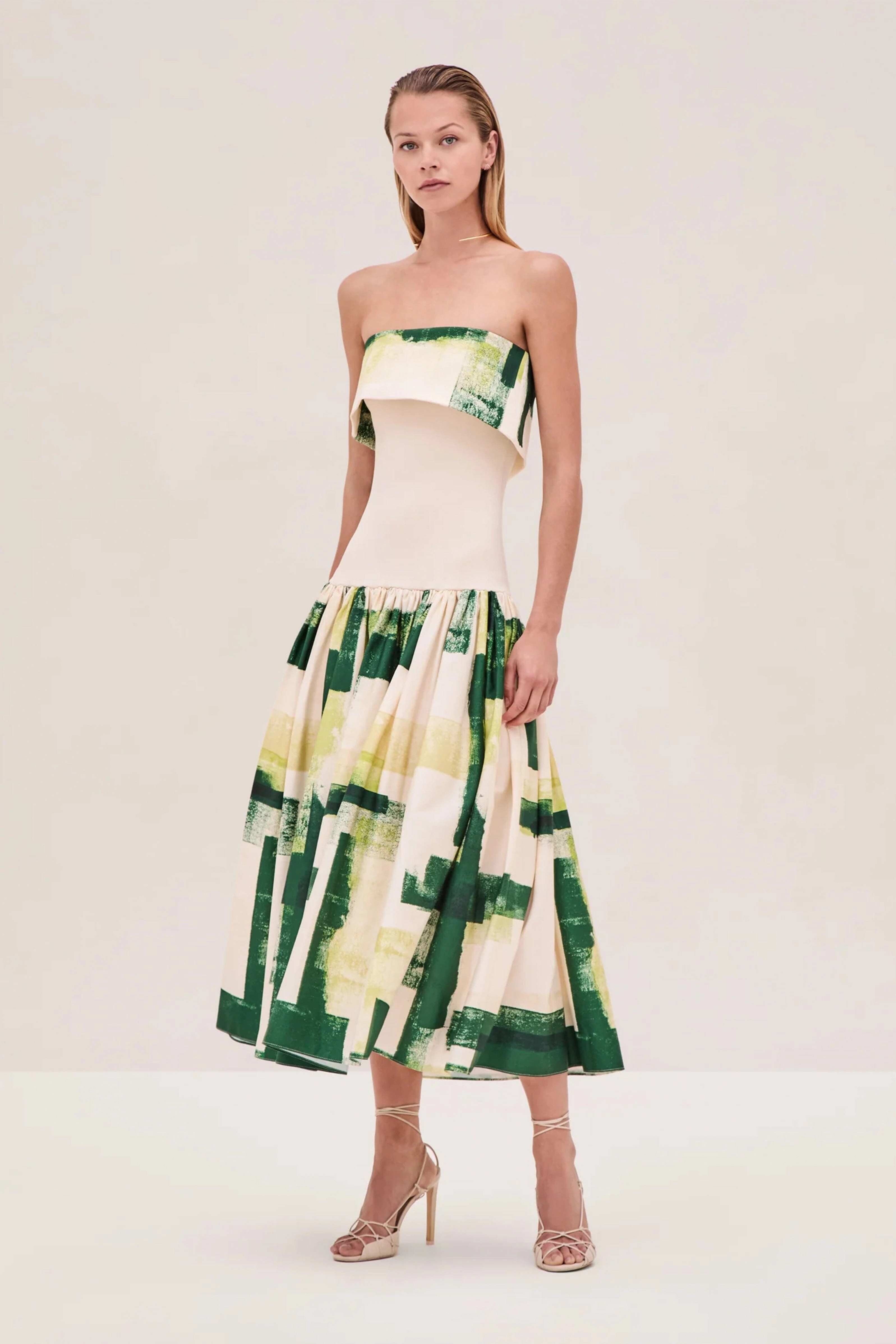 ALEXIS | Robia Dress - Green Brushstroke Light Motion and Effortless fit dress.