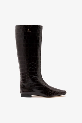Nightclub Alexis Flat Boot In Brown Croc Leather