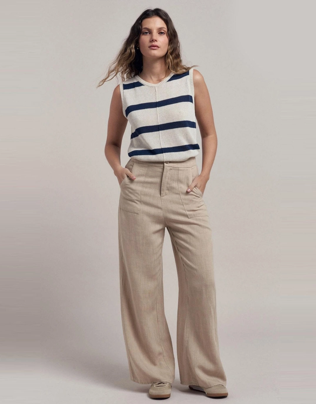 Ivy Knit Tank - Natural/Navy Unique