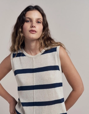 Reinforced Edging Ivy Knit Tank - Natural/Navy