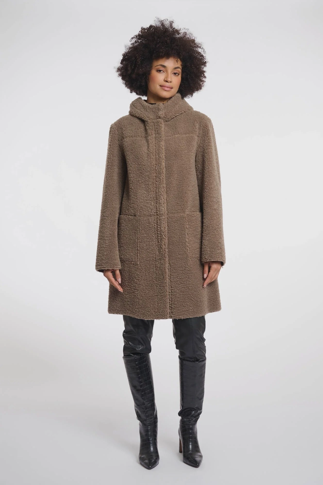 Rino & Pelle Alina Reversible Hooded Coat in Toffee Airy Layer Fit Taped Seam Technology