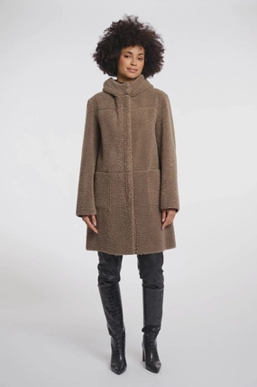 Rino & Pelle Alina Reversible Hooded Coat in Toffee Airy Layer Fit Taped Seam Technology