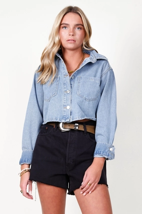 Solid Denim Pocket Shirt - Denim AdjustableDrawcordHem Heat Reflective Layer