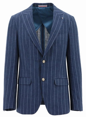 ripstop fabric Amalfi Blue Striped Linen Sports Jacket