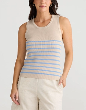 Reinforced Zippers Amba Stripe Tank - Ecru/Blue