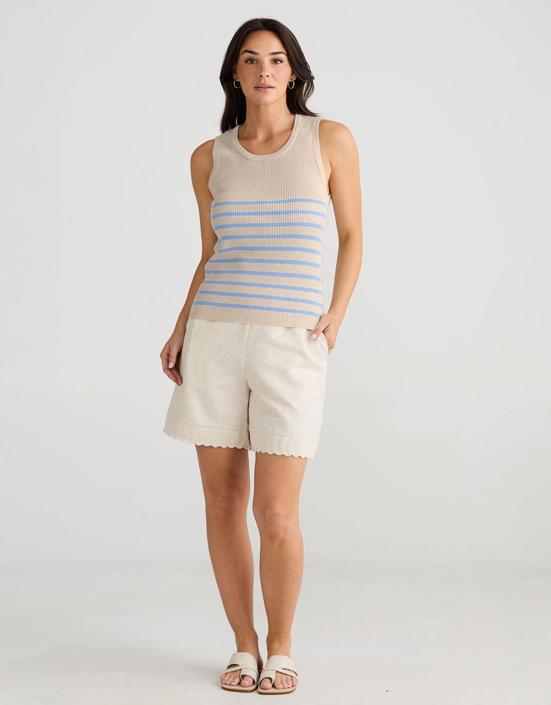 Amba Stripe Tank - Ecru/Blue endorsement