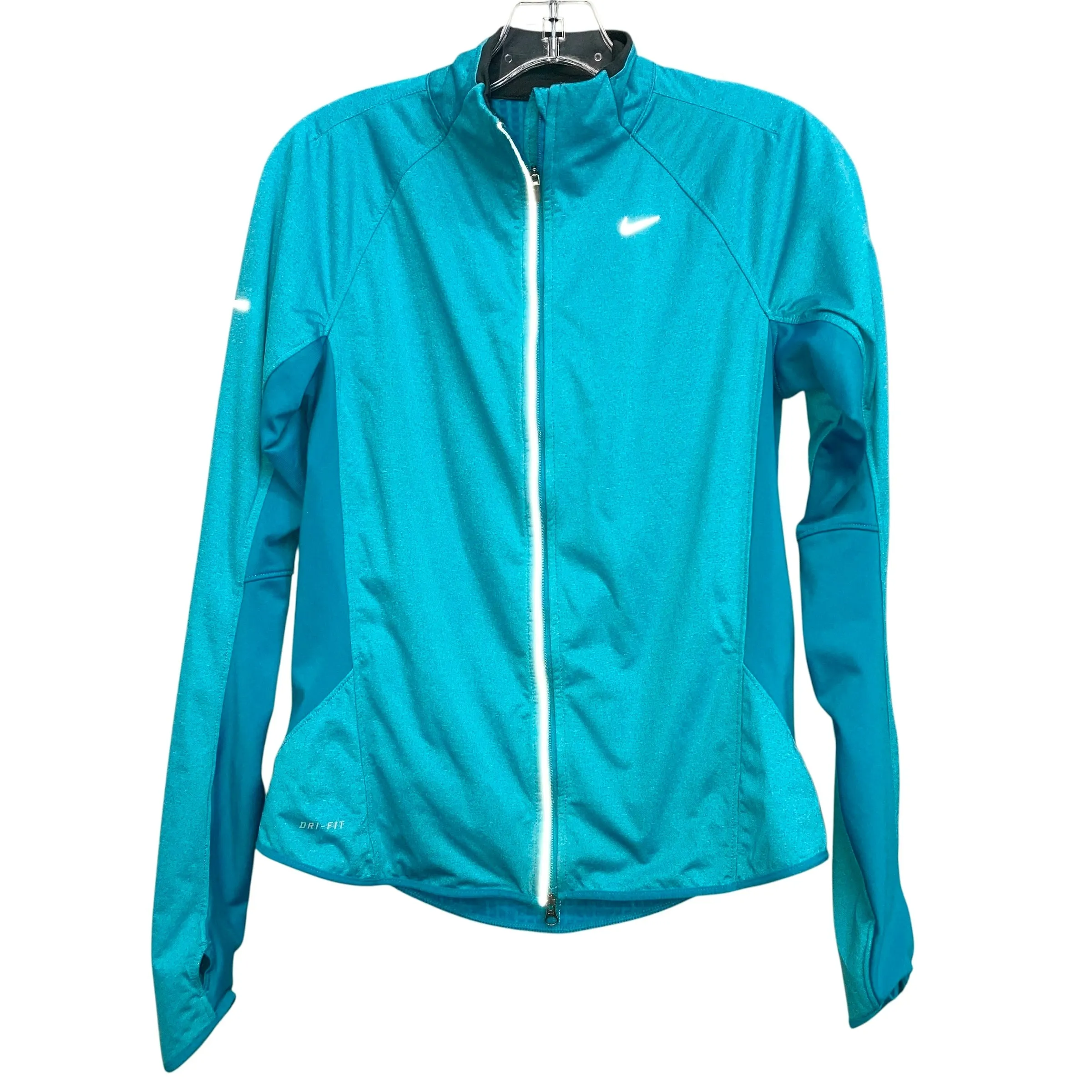 Ergonomic Sleeve Shaping Noise Free Zipper Athletic Jacket By Nike Apparel In Aqua, Size:M