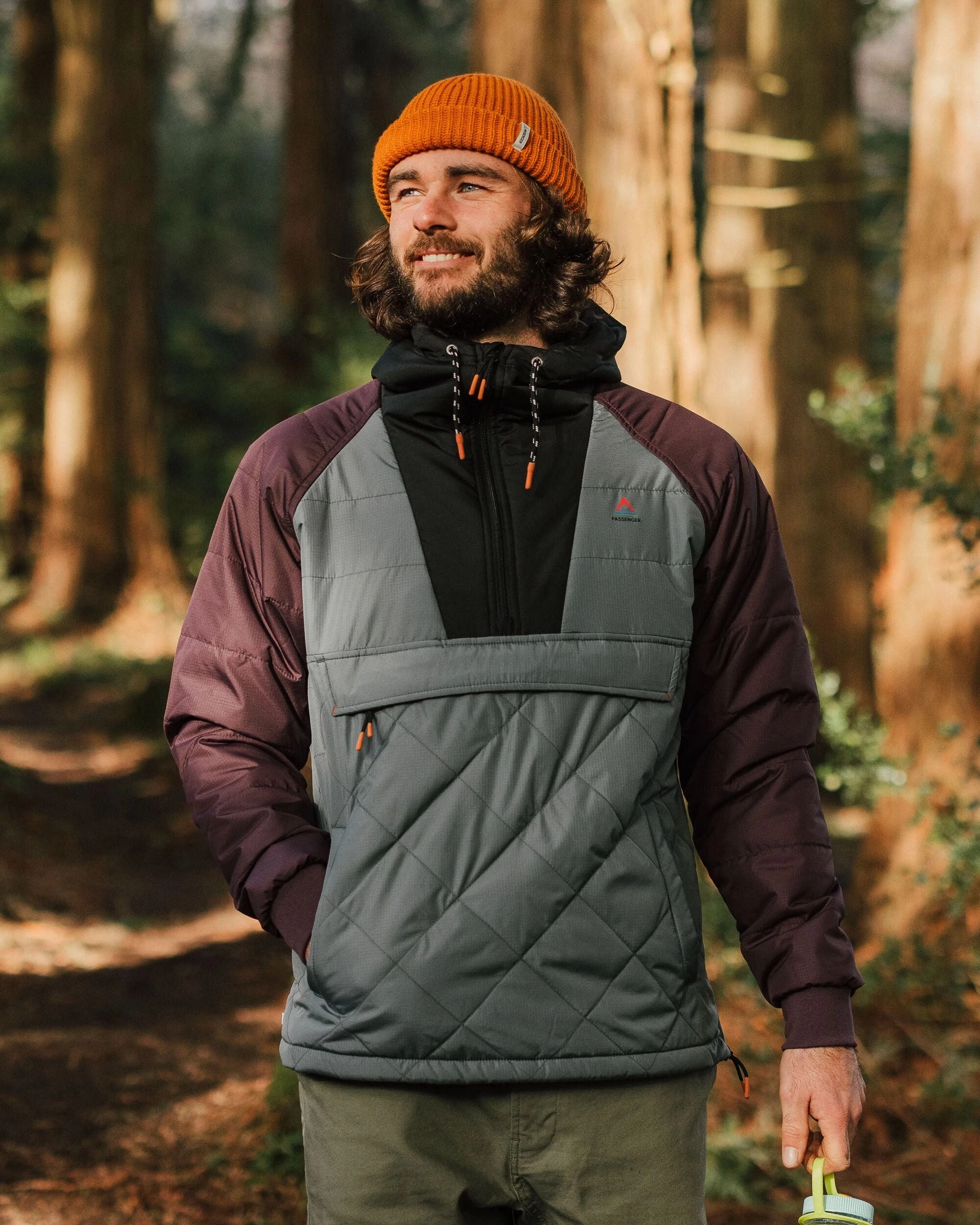 Oceanic Recycled Insulated Anorak - Storm Grey/Deep Plum VentilatedBackPanel Button Fastenings