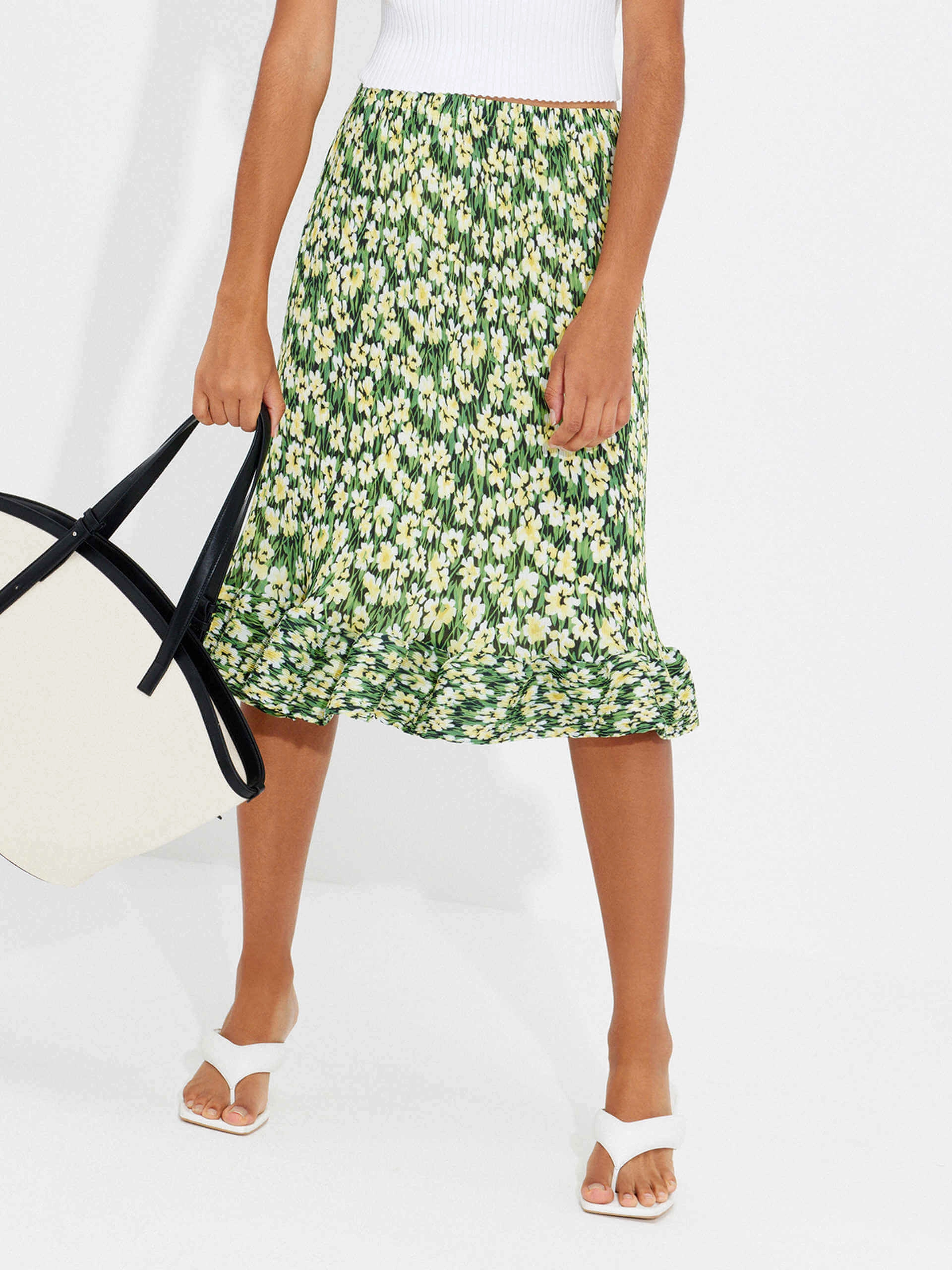 Structured Floral Print Skirt Streetwear Look Fold Over Design