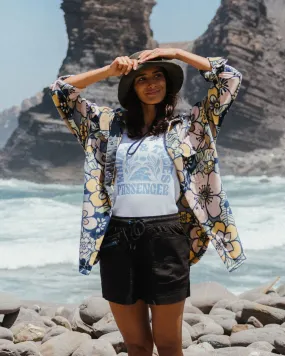East Recycled Polar Fleece Shirt - Vintage Floral Sunlight Relaxed Vibe