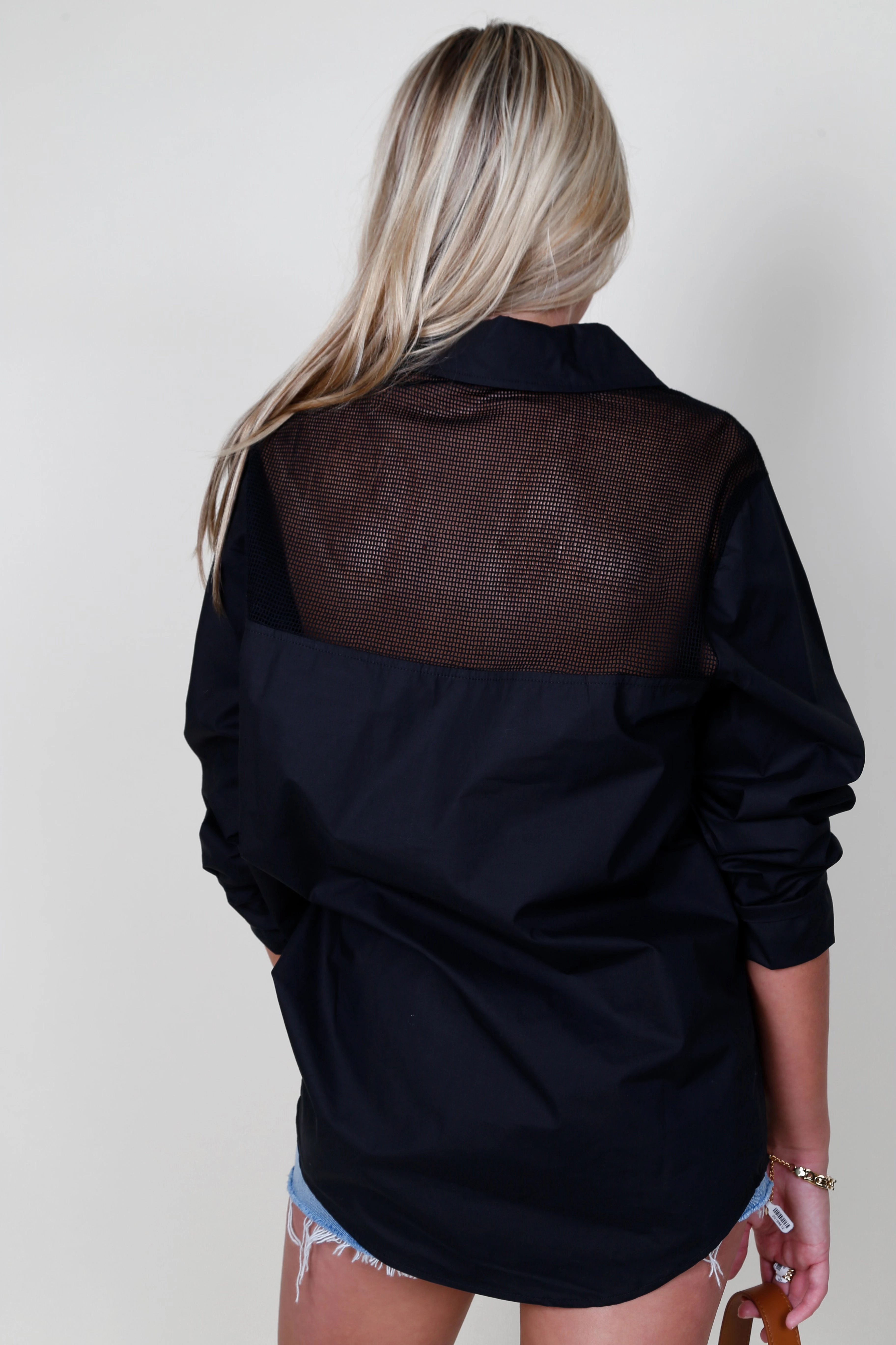 Breathable Membrane Water Resistant Coat SELF CONTRAST | Christabel Mesh Shacket - Black