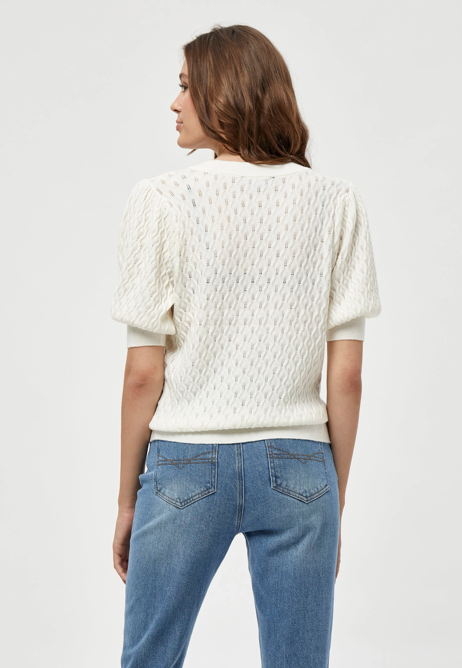 Relaxed Dress Raglan Sleeve PC1718 Rosalia Puff Sleeve Pointelle Sweater - Cloud Dancer